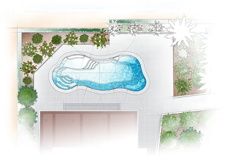 ArchRender_Aria-TopHalf The Aria fiberglass pool - Architectural rendering aerial view